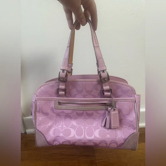 Coach | Bags | Y2k Coach Signature Jacquard Satchel Pink Leather